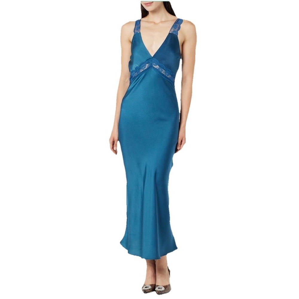 The Drop Women's Small Valentina‎ Lace-Trimmed Slip Dress NEW NWT! Insignia Blue